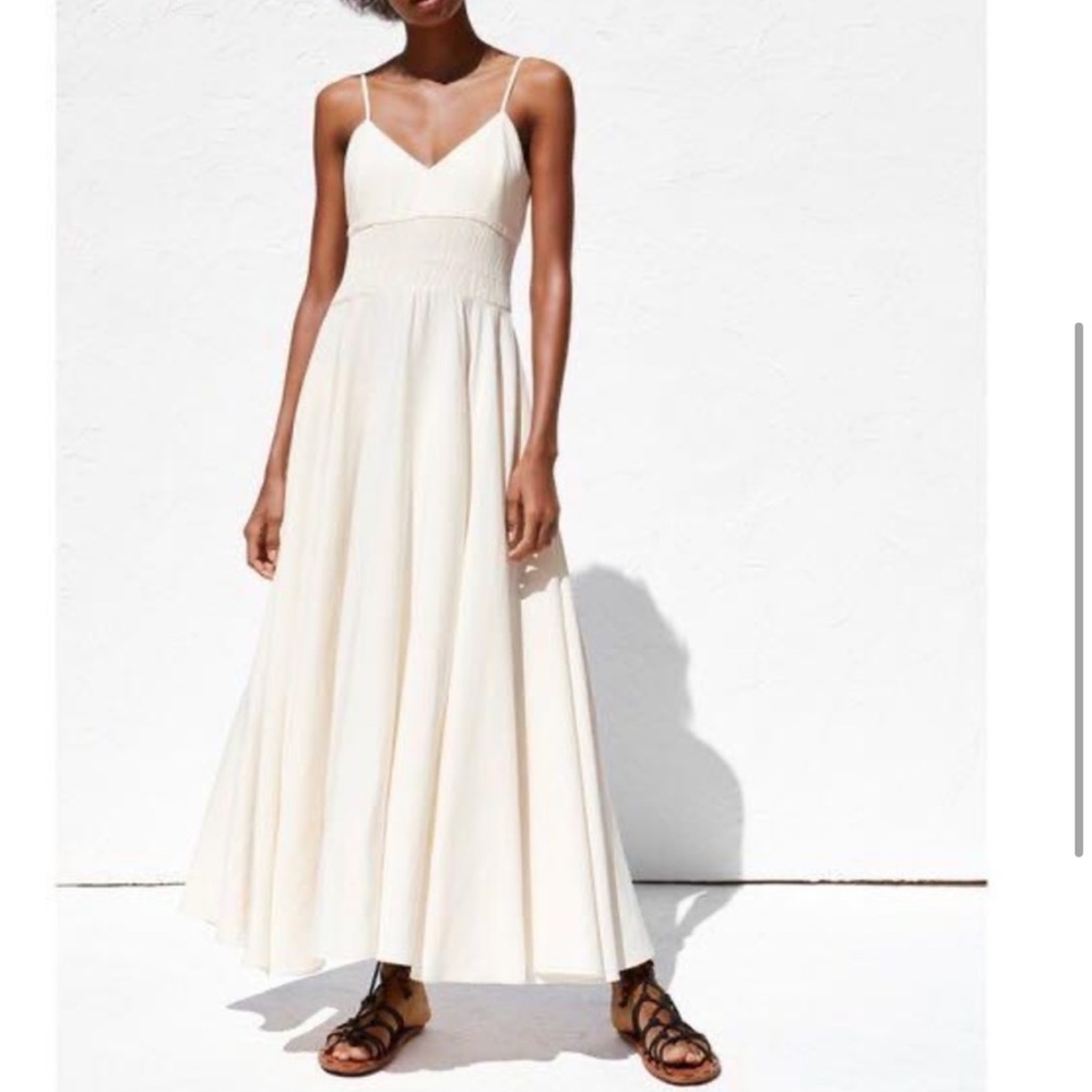Zara V Neck Ecru Midi Dress XS